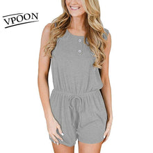 Load image into Gallery viewer, Summer fashion Women Solid Color Slim Button Jumpsuit Temperament - Sophornlilly
