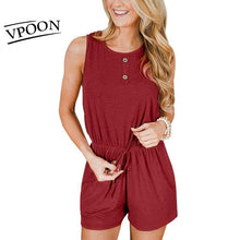 Load image into Gallery viewer, Summer fashion Women Solid Color Slim Button Jumpsuit Temperament - Sophornlilly