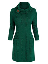 Load image into Gallery viewer, Turtleneck Long Sleeves Women Knitted Dress Pockets Cable Knit