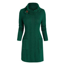 Load image into Gallery viewer, Turtleneck Long Sleeves Women Knitted Dress Pockets Cable Knit