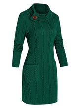 Load image into Gallery viewer, Turtleneck Long Sleeves Women Knitted Dress Pockets Cable Knit