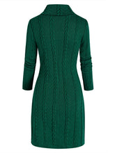 Load image into Gallery viewer, Turtleneck Long Sleeves Women Knitted Dress Pockets Cable Knit