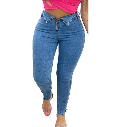 Zipper Design High Waist Skinny Jeans Women