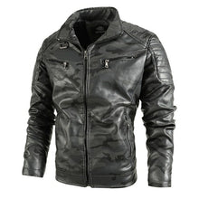 Load image into Gallery viewer, Winter Black Leather Jacket Men Fur Lined Warm Motorcycle Jacket