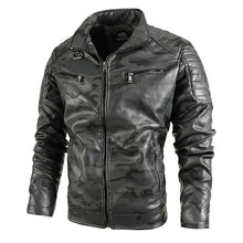 Load image into Gallery viewer, Winter Black Leather Jacket Men Fur Lined Warm Motorcycle Jacket