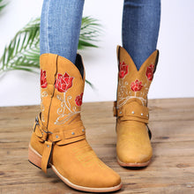 Load image into Gallery viewer, Winter New Embroidery Flower Cowboy Boots Women's Belt Buckle