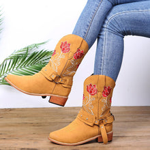 Load image into Gallery viewer, Winter New Embroidery Flower Cowboy Boots Women's Belt Buckle