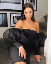 Load image into Gallery viewer, Women Long Sleeve Ruffle Mesh Lantern Off Shoulder Split Bandage - Sophornlilly