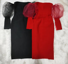 Load image into Gallery viewer, Women Long Sleeve Ruffle Mesh Lantern Off Shoulder Split Bandage - Sophornlilly