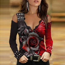 Load image into Gallery viewer, Women New Off Shoulder Color Matching Rose Print Women's Long