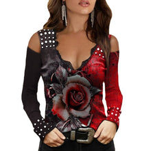Load image into Gallery viewer, Women New Off Shoulder Color Matching Rose Print Women's Long