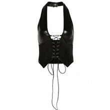 Load image into Gallery viewer, Women Sexy Faux Leather Halter Backless Crop Top Crisscross Lace