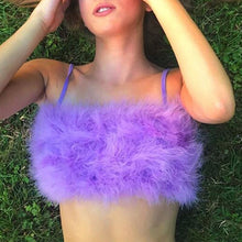 Load image into Gallery viewer, Women Sexy Fluffy Plush Feather Tube Top Spaghetti Strap Solid