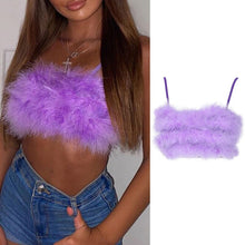 Load image into Gallery viewer, Women Sexy Fluffy Plush Feather Tube Top Spaghetti Strap Solid