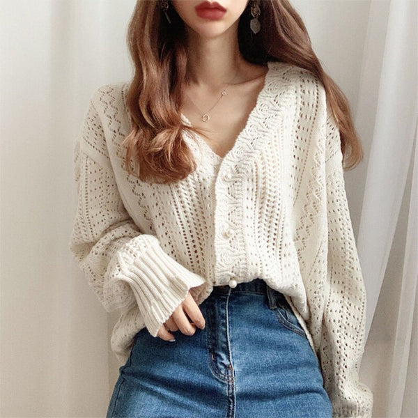 Women Spring Summer Sweater and Cardigans Low V Neck Knit Tops