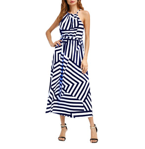 Women's Boho Long Summer Maxi Dress Color Matching Geometric