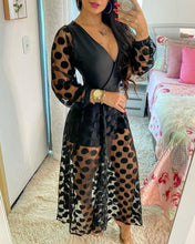 Load image into Gallery viewer, Polkadot Print Wrap Long Sleeve Maxi Dress
