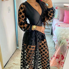 Load image into Gallery viewer, Polkadot Print Wrap Long Sleeve Maxi Dress