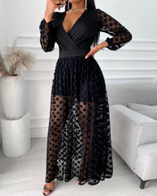 Load image into Gallery viewer, Polkadot Print Wrap Long Sleeve Maxi Dress