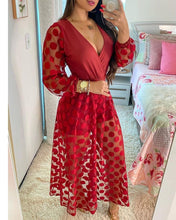 Load image into Gallery viewer, Polkadot Print Wrap Long Sleeve Maxi Dress