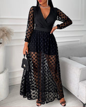 Load image into Gallery viewer, Polkadot Print Wrap Long Sleeve Maxi Dress
