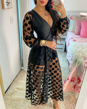 Load image into Gallery viewer, Polkadot Print Wrap Long Sleeve Maxi Dress