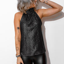 Load image into Gallery viewer, Womens Crop T Shirt Sequin Glitter Strappy Tops Ladies Sexy
