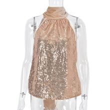 Load image into Gallery viewer, Womens Crop T Shirt Sequin Glitter Strappy Tops Ladies Sexy