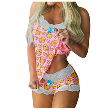 Load image into Gallery viewer, Womens Summer Sexy Print Pajamas Suit Sleeveless Lace Trim Tank