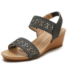 Load image into Gallery viewer, summer new ladies retro wedge sandals hollow flower design thick - Sophornlilly