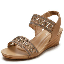 Load image into Gallery viewer, summer new ladies retro wedge sandals hollow flower design thick - Sophornlilly
