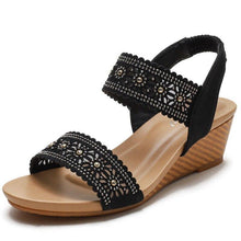Load image into Gallery viewer, summer new ladies retro wedge sandals hollow flower design thick - Sophornlilly