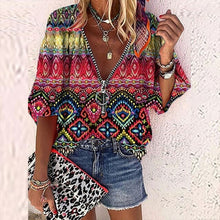 Load image into Gallery viewer, New Large Size Women's Slim Fit Fashion V Neck Blouse Printed