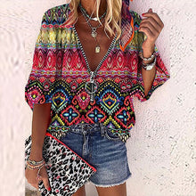 Load image into Gallery viewer, New Large Size Women's Slim Fit Fashion V Neck Blouse Printed