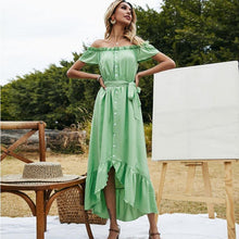 Load image into Gallery viewer, Summer Short sleeved Swallowtail Belted Dress with Wooden - Sophornlilly