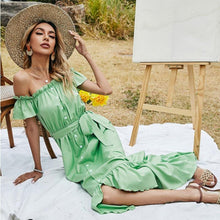 Load image into Gallery viewer, Summer Short sleeved Swallowtail Belted Dress with Wooden - Sophornlilly