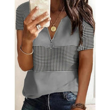 Load image into Gallery viewer, Women&#39;s Summer Short Sleeved T Shirt Stitching Striped V Neck Top