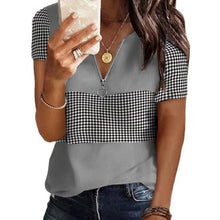 Load image into Gallery viewer, Women&#39;s Summer Short Sleeved T Shirt Stitching Striped V Neck Top