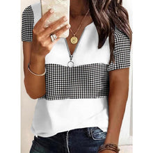 Load image into Gallery viewer, Women&#39;s Summer Short Sleeved T Shirt Stitching Striped V Neck Top