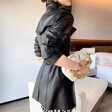 Load image into Gallery viewer, Autumn Winter Belted Genuine Leather Jacket