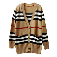 Load image into Gallery viewer, Eu Winter To Spring Fashion Women Classic Stripe V Neck Knitted Button