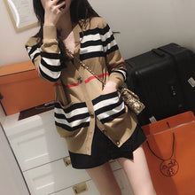 Load image into Gallery viewer, Eu Winter To Spring Fashion Women Classic Stripe V Neck Knitted Button