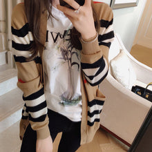 Load image into Gallery viewer, Eu Winter To Spring Fashion Women Classic Stripe V Neck Knitted Button