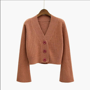 Cardigan Autumn Long Flare Sleeve Short Sweater