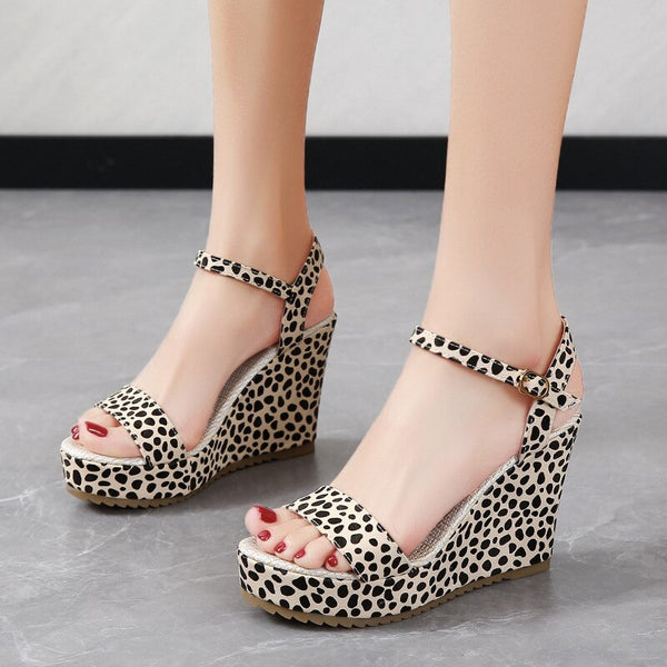 Fashion Women Platform Sandals Sexy Leopard Buckle Peep Toe