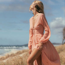 Load image into Gallery viewer, Boho Maxi Lantern Sleeve Vintage Long Split Dress
