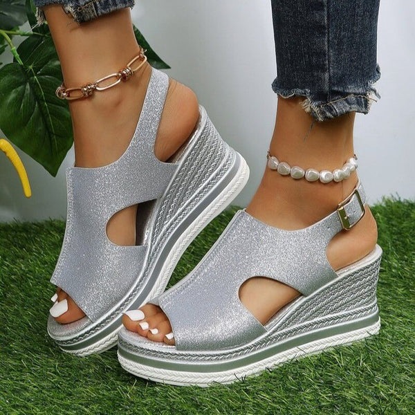 Cut Out Glitter Casual Wedges