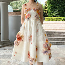 Load image into Gallery viewer, Flower High Quality French Long Dress Spaghetti Strap