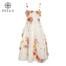 Load image into Gallery viewer, Flower High Quality French Long Dress Spaghetti Strap