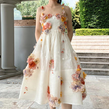 Load image into Gallery viewer, Flower High Quality French Long Dress Spaghetti Strap